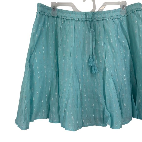 Crown & Ivy Women SZ XXL Teal Flared Skirt Silver Stitching & Drawstring Waist - Picture 6 of 11